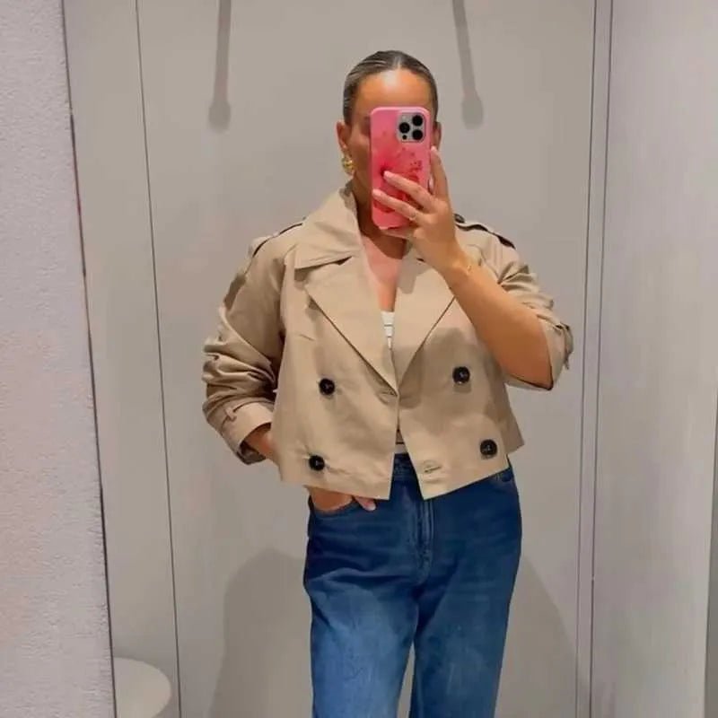 Carla Cropped Dobbelt Radet Trenchcoat
