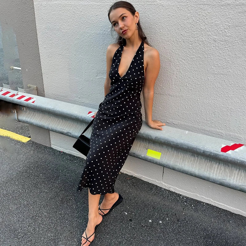 Zoe Polka Dot Halterneck Midi Kjole
