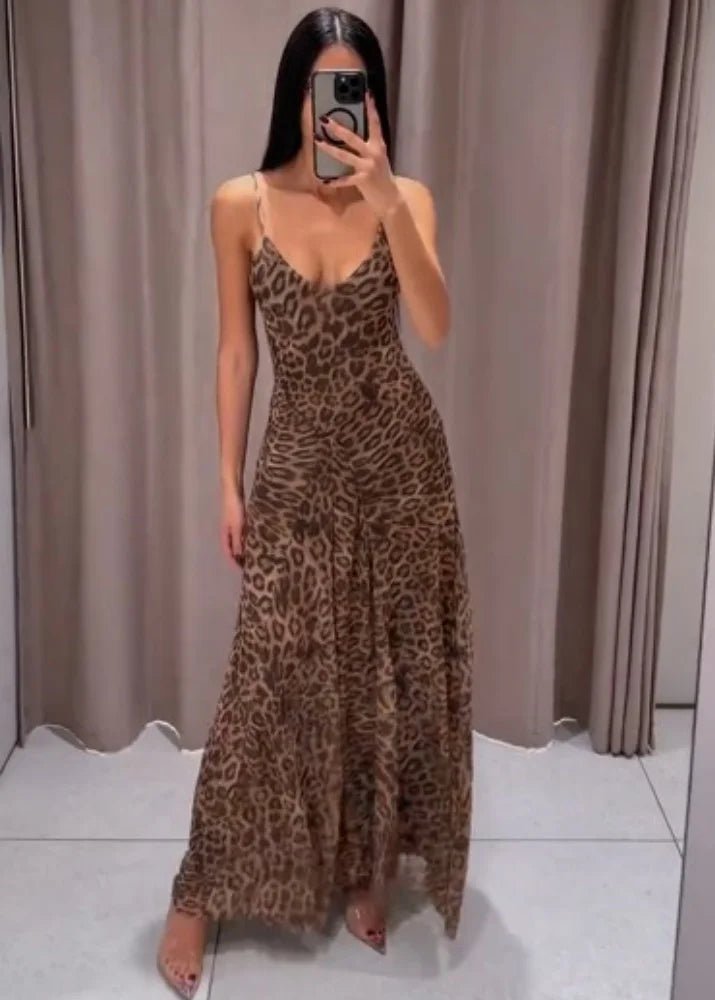 Lara maxi kjole med leopardprint