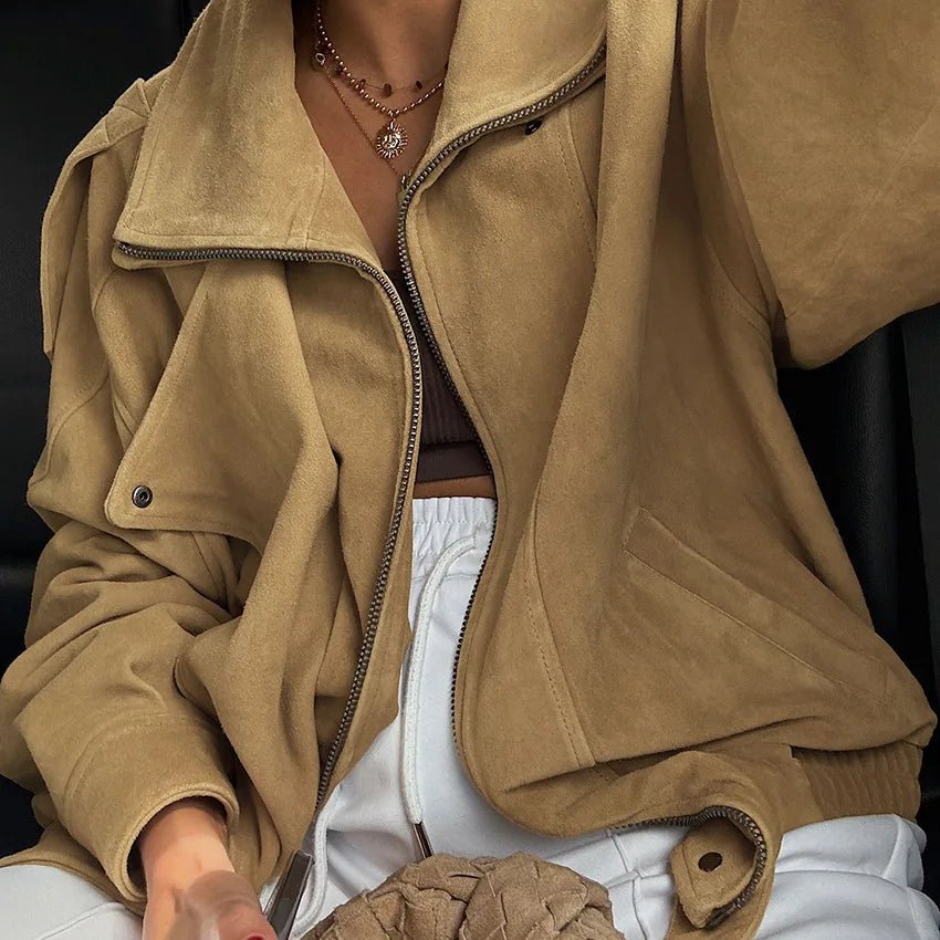 Erica Faux Suede Oversized Bomber Jacket