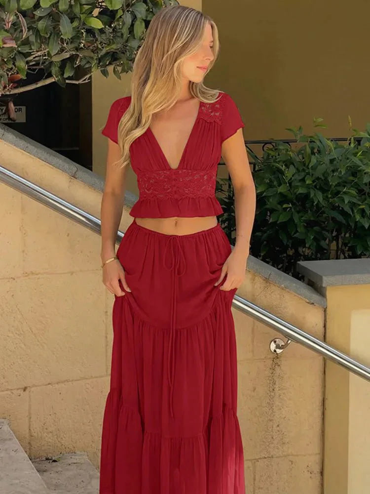 Nella blondetop og -nederdel i chiffon