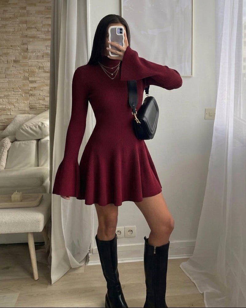 ZEYA - Anna Bell Sleeve Ribbed Knit Sweater Dress