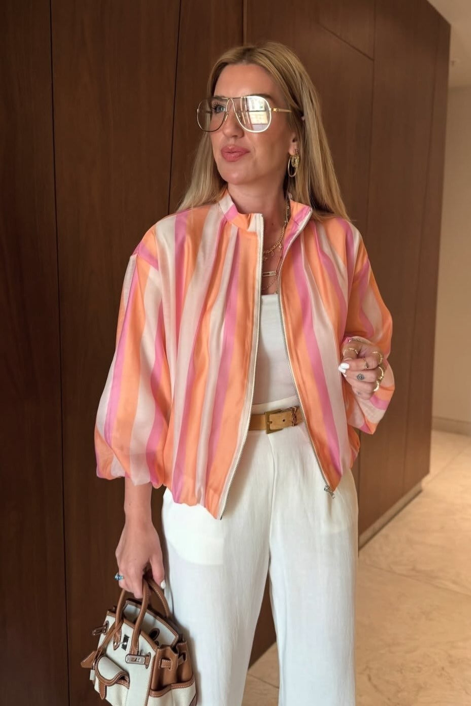 ZEYA - Audrey Striped Bomber Jacket