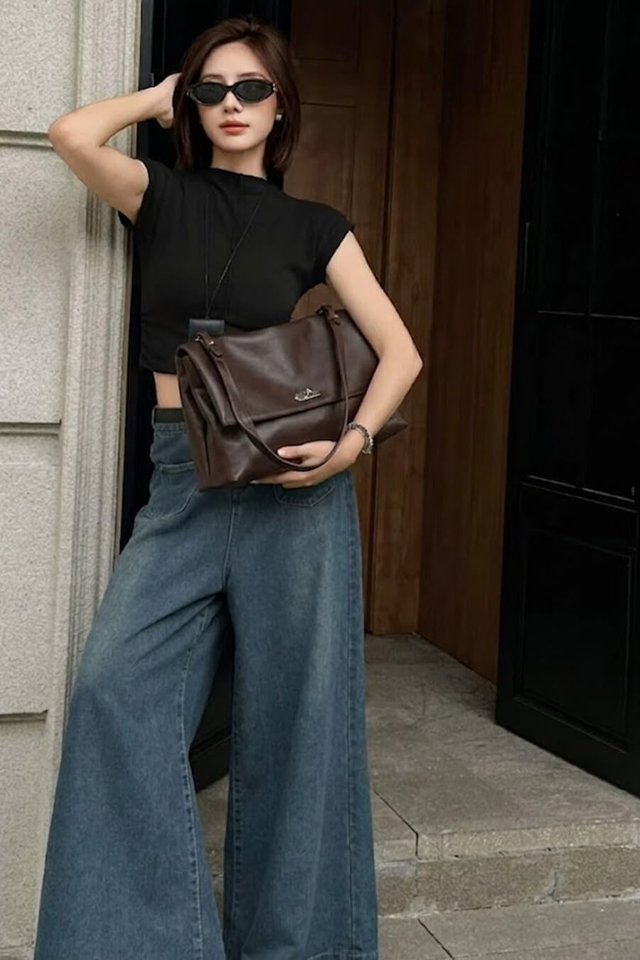 ZEYA - Ava Maxi Flap Leather Shoulder Bag