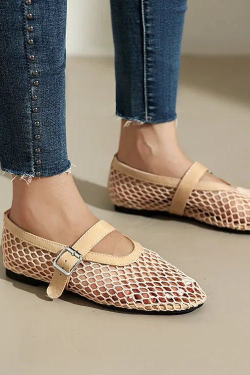 ZEYA - Beatrice Buckled Mesh Ballet Flats