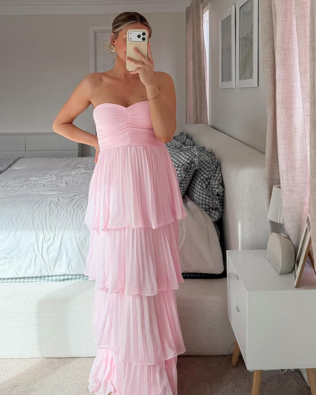 ZEYA - Beatrice Strapless Pleated Tiered Maxi Dress