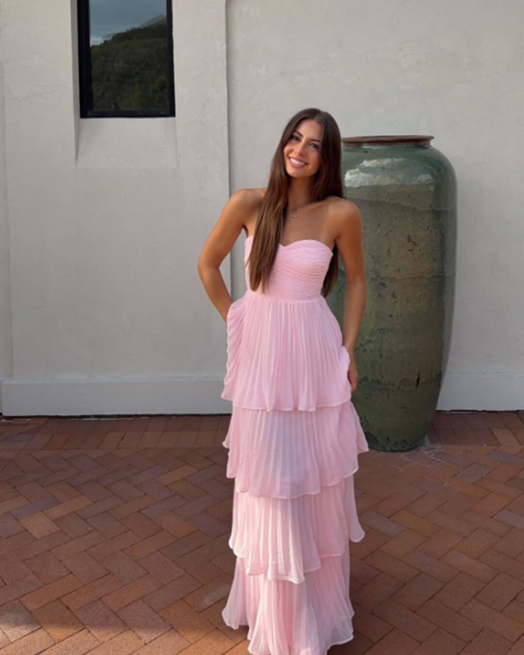ZEYA - Beatrice Strapless Pleated Tiered Maxi Dress