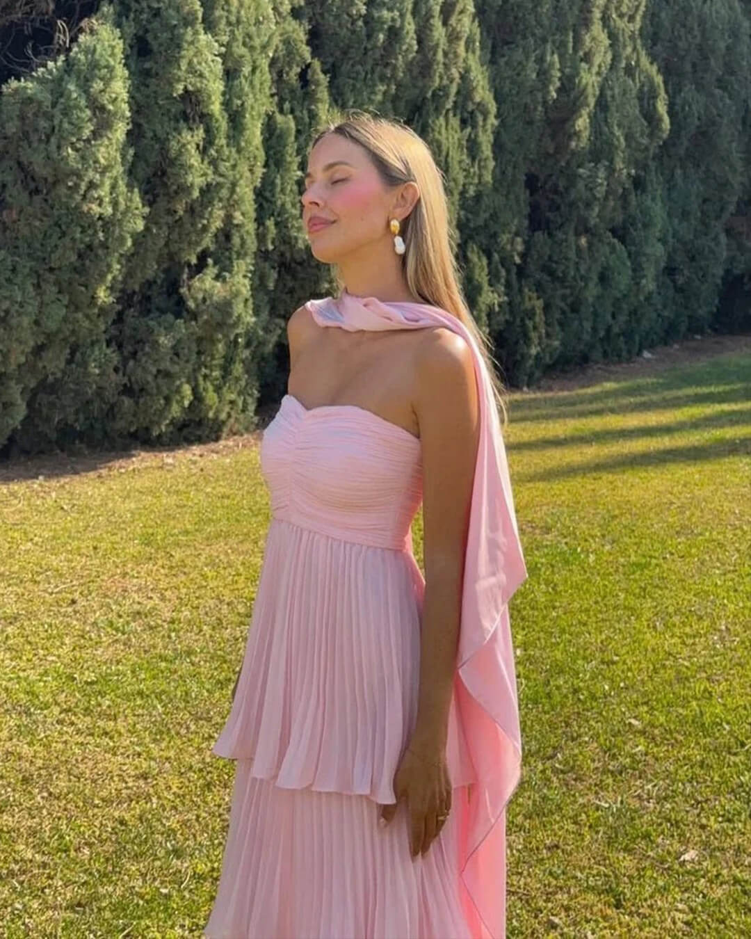 ZEYA - Beatrice Strapless Pleated Tiered Maxi Dress