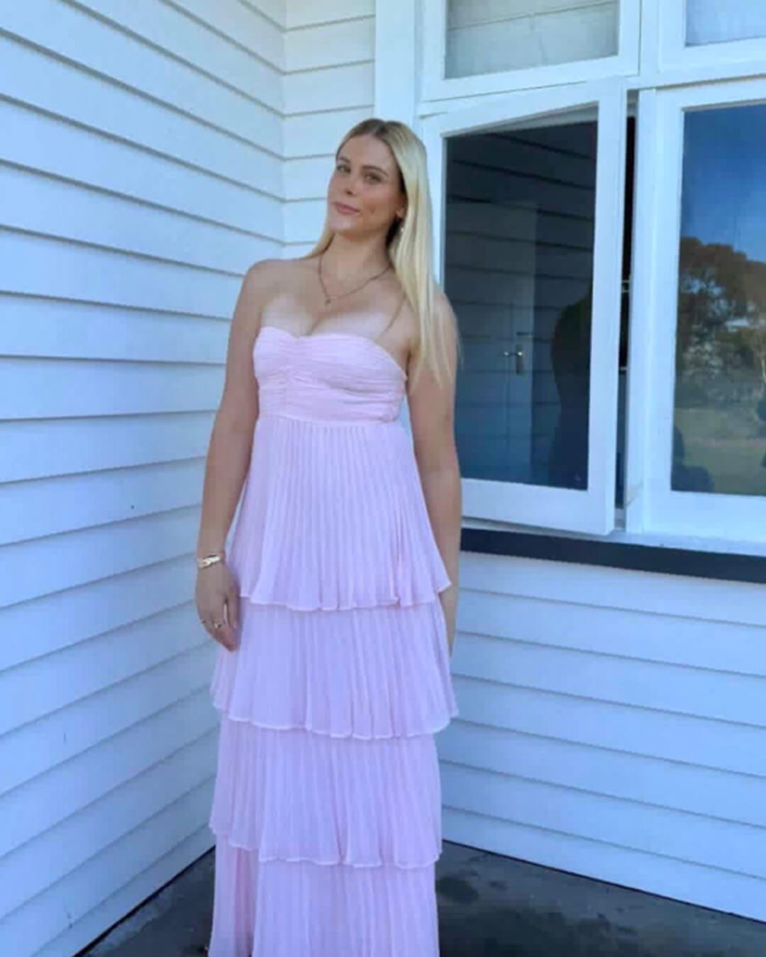 ZEYA - Beatrice Strapless Pleated Tiered Maxi Dress