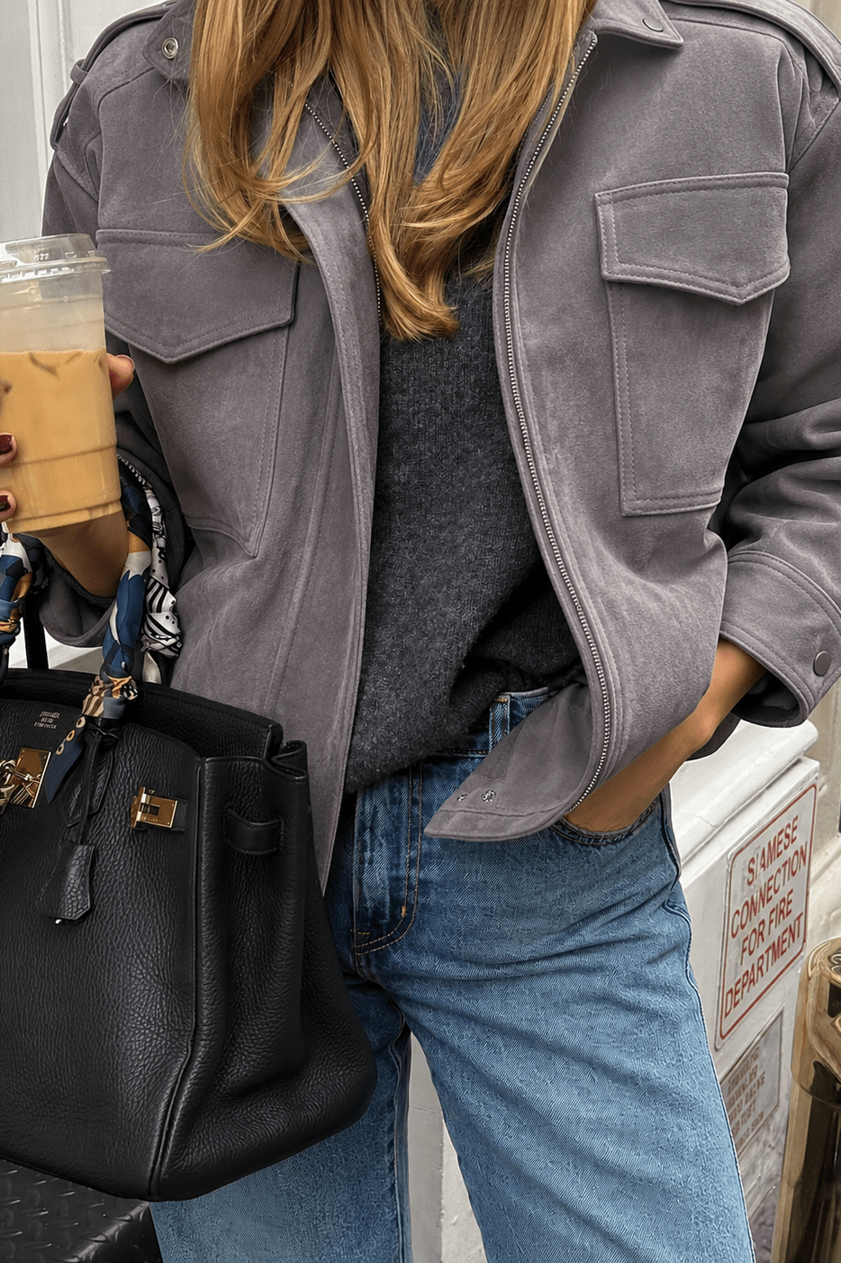 ZEYA - Bianca High Neck Suede Pocket Jacket