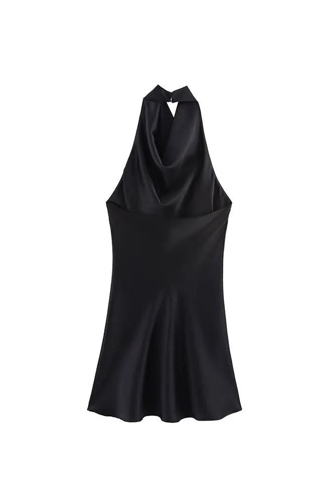 ZEYA - Callie Satin Halter Draped Mini Dress