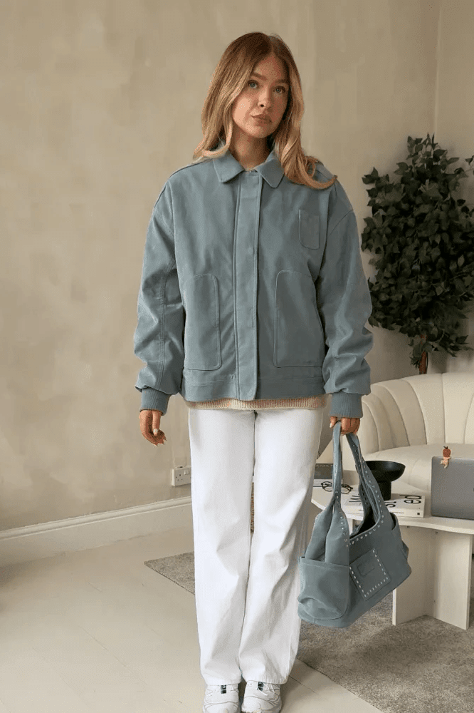 ZEYA - Camille Babyblue Suede Bomber Jacket