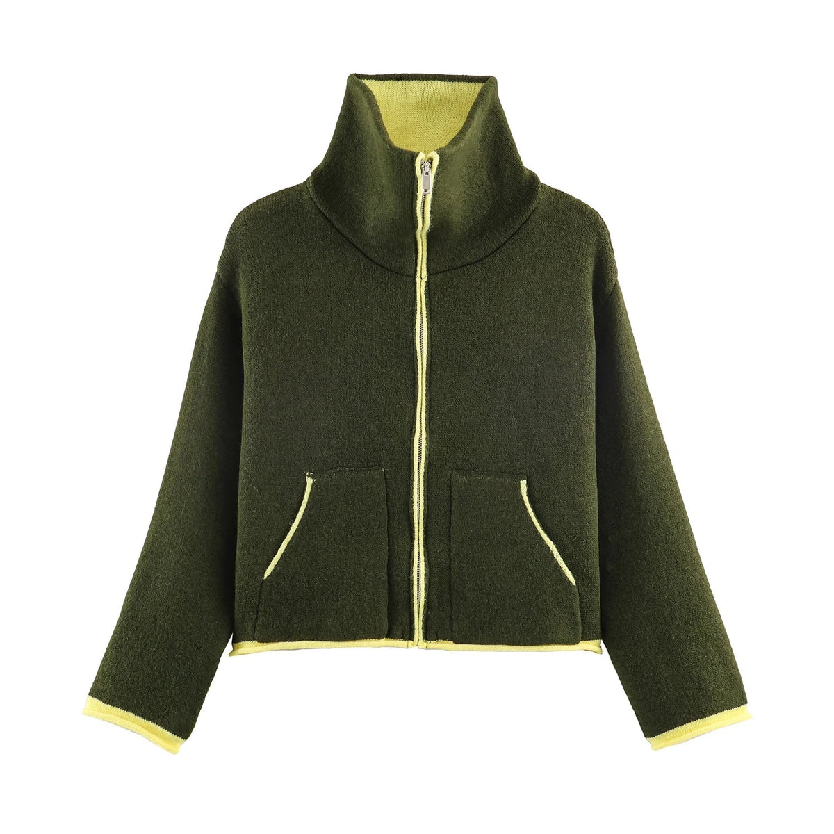 ZEYA - Chloe Stand Collar Contrast Knit Pilot Jacket