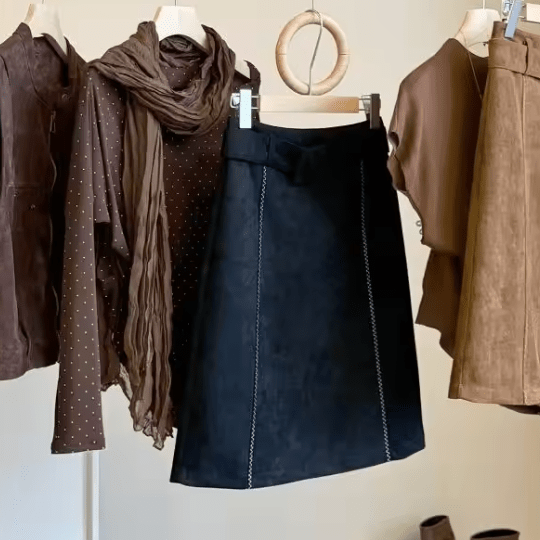 ZEYA - Clara Belted Faux Suede Midi Skirt