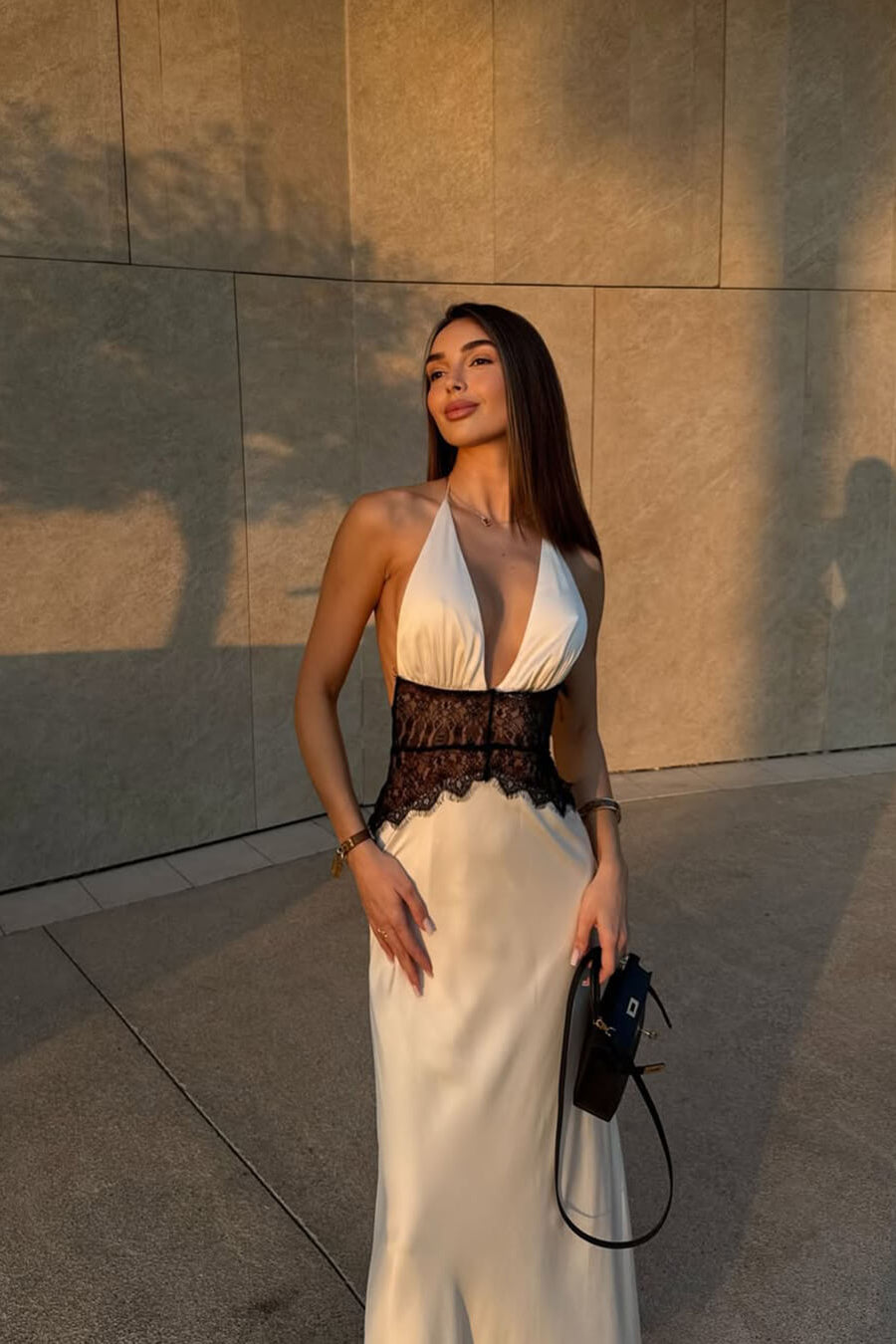 ZEYA - Danna Satin Lace Waist Backless Dress