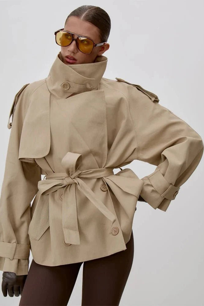 ZEYA - Donna Lace Up Stand Collar Trenchcoat