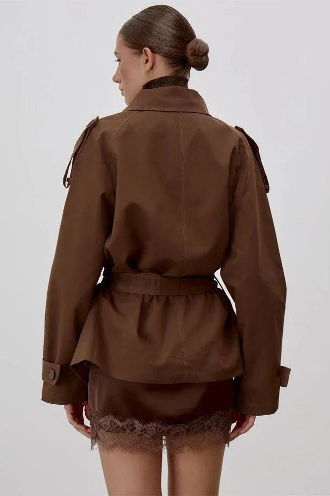 ZEYA - Donna Lace Up Stand Collar Trenchcoat