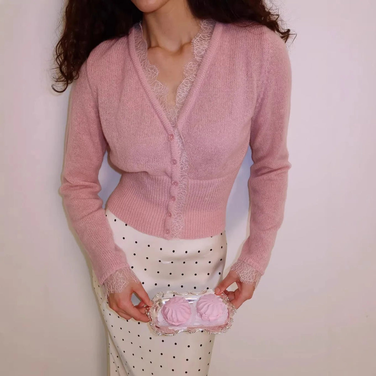 ZEYA - Ellen V Neck Lace Trim Cardigan
