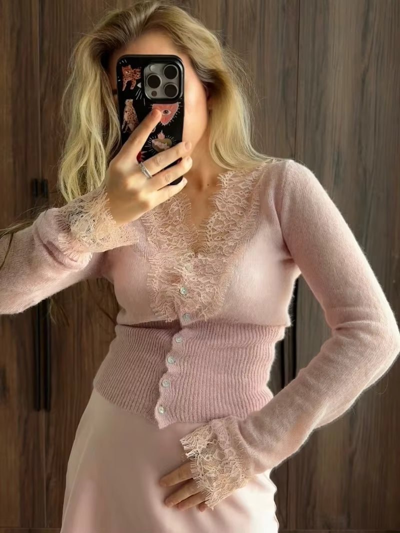 ZEYA - Emma V-Neck Lace Trim Cardigan