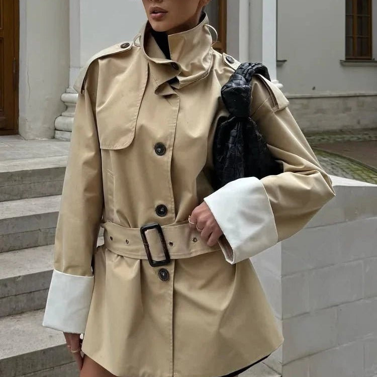 ZEYA - Evelyn Contrast Cuffs Belted Trench Coat