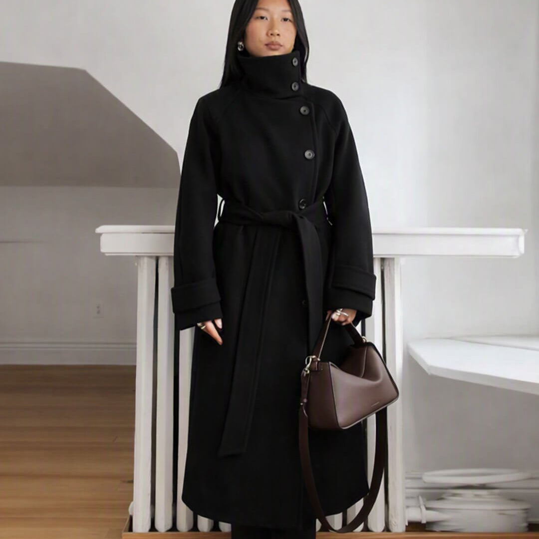 ZEYA - Feline Long Belted High Collar Coat