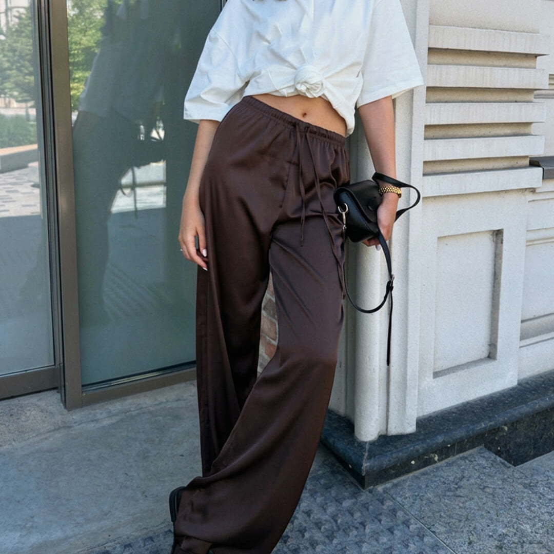 ZEYA - Henna High Waist Satin Wide Leg Trousers