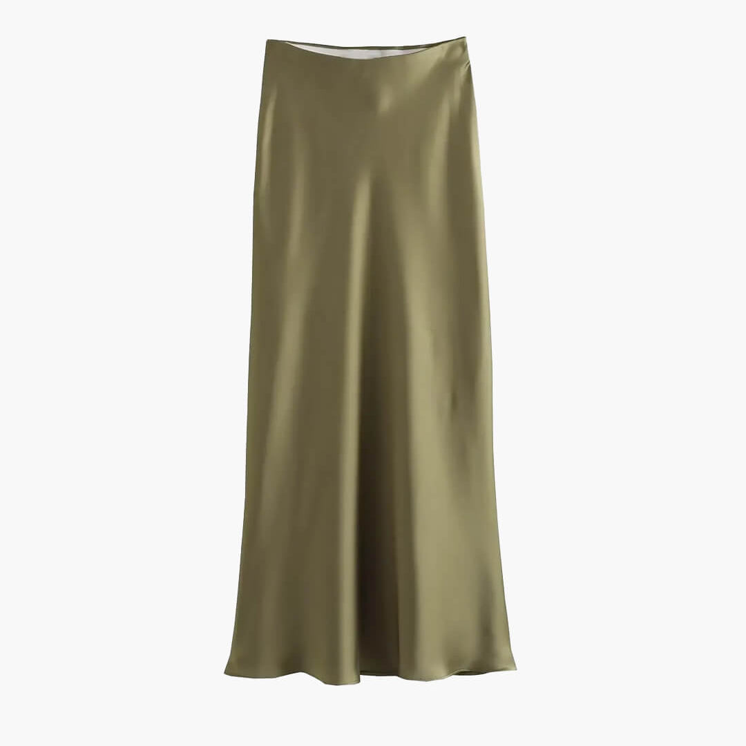 ZEYA - Hilde High Waist Black Satin Midi Skirt