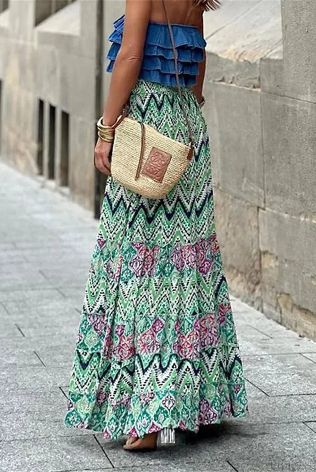 ZEYA - Imara Flowy Boho Print Ruffled Skirt