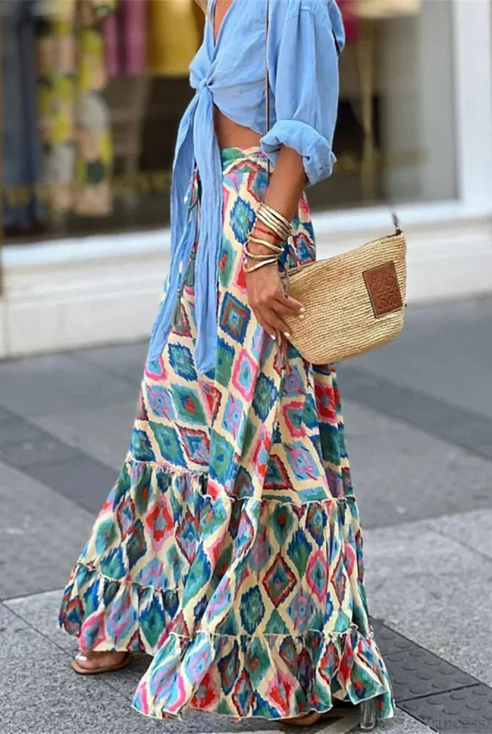 ZEYA - Imara Flowy Boho Print Ruffled Skirt