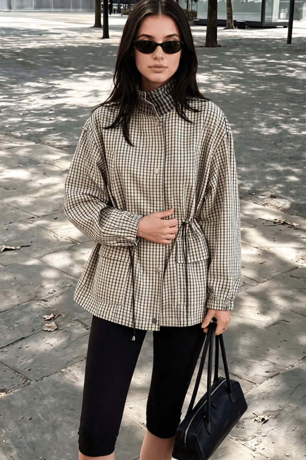 ZEYA - Isabel High-Neck Plaid Jacket