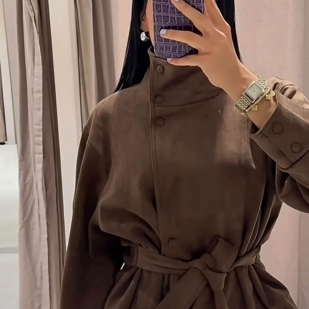 ZEYA - Josie Funnel Faux Suede Trench Coat
