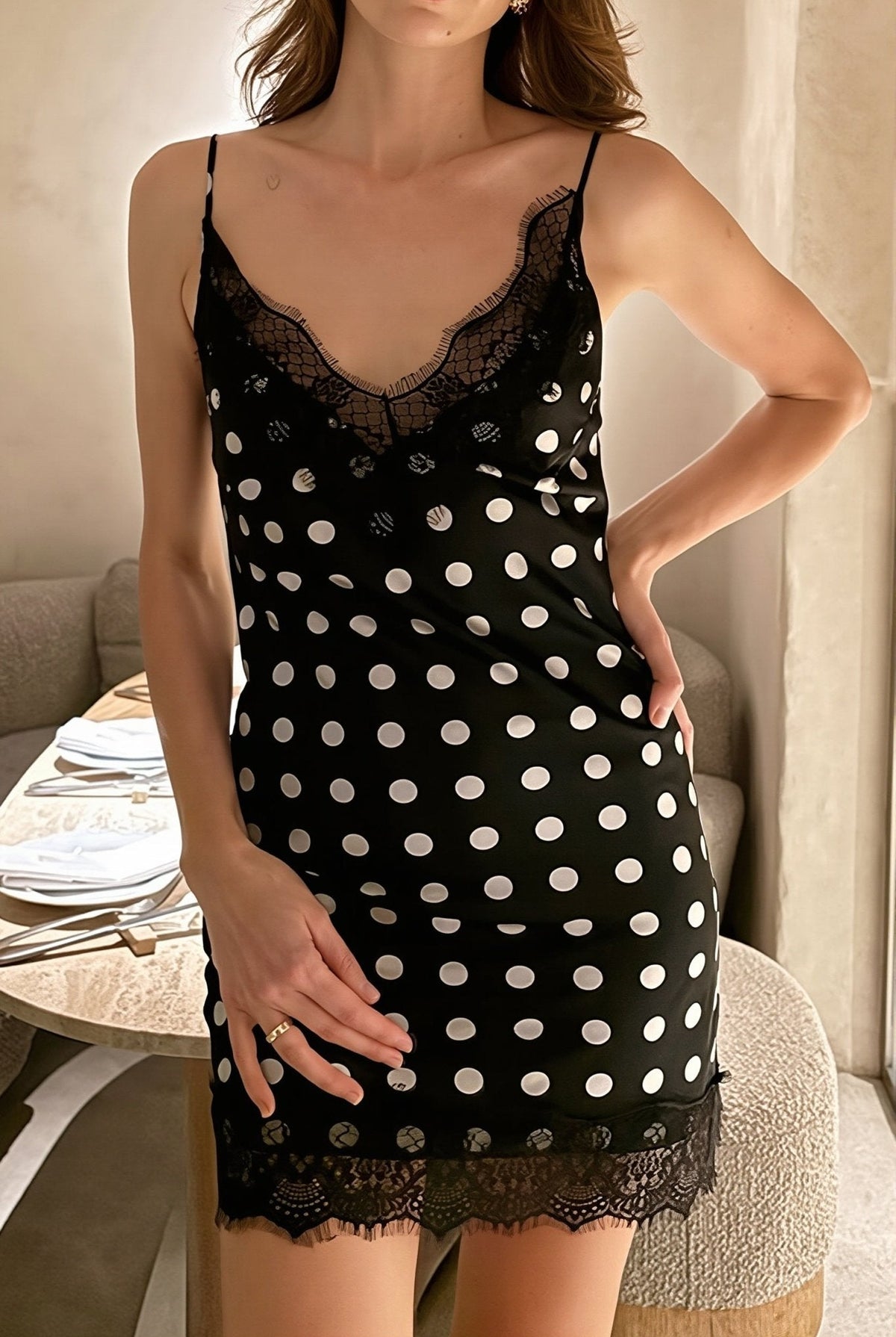 ZEYA - Katie Polka Dot Lace Cami Dress