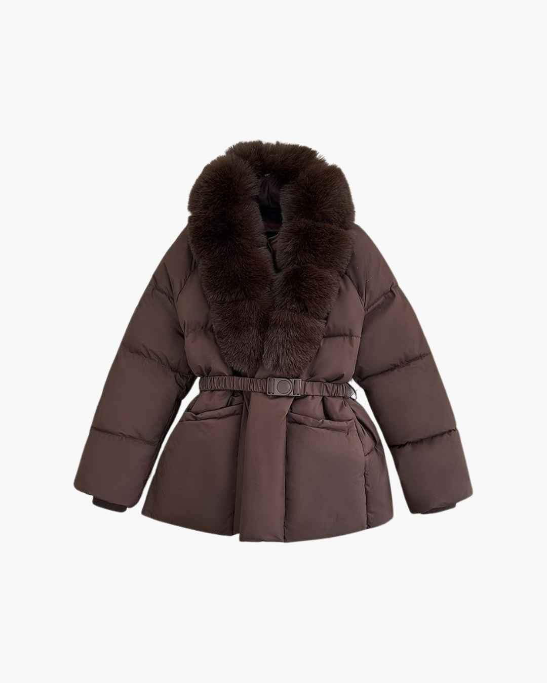 ZEYA - Katniss Belted Faux Fur Collar Quilted Parka