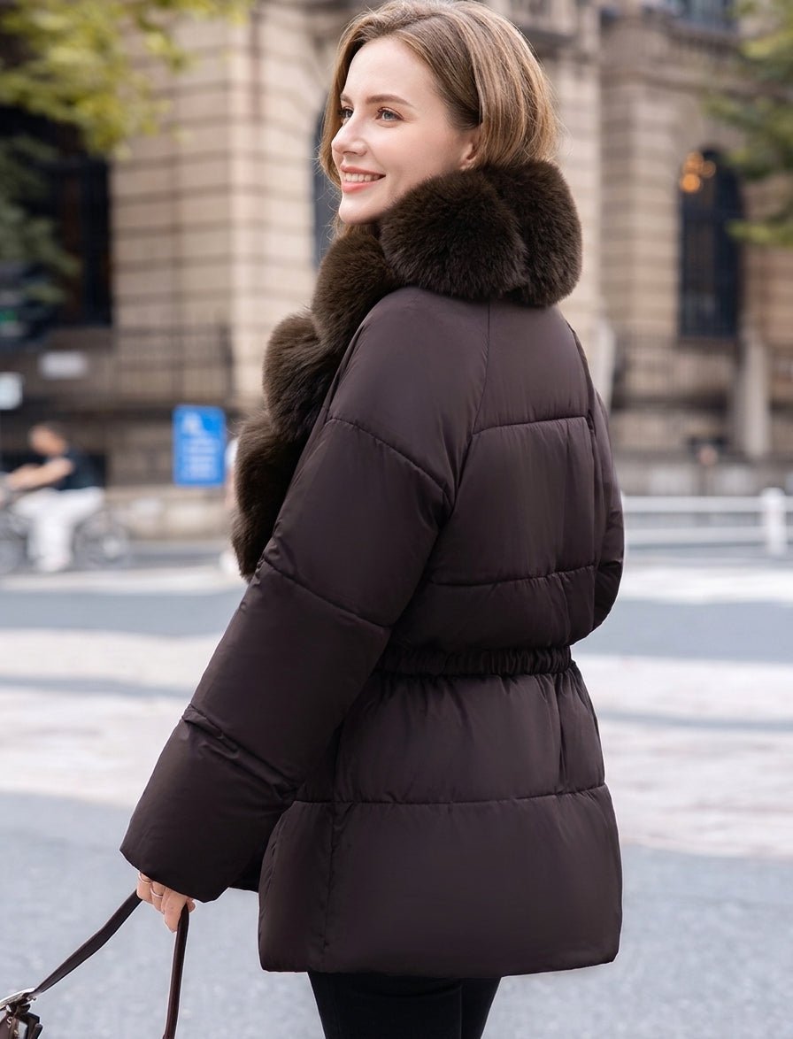 ZEYA - Katniss Belted Faux Fur Collar Quilted Parka