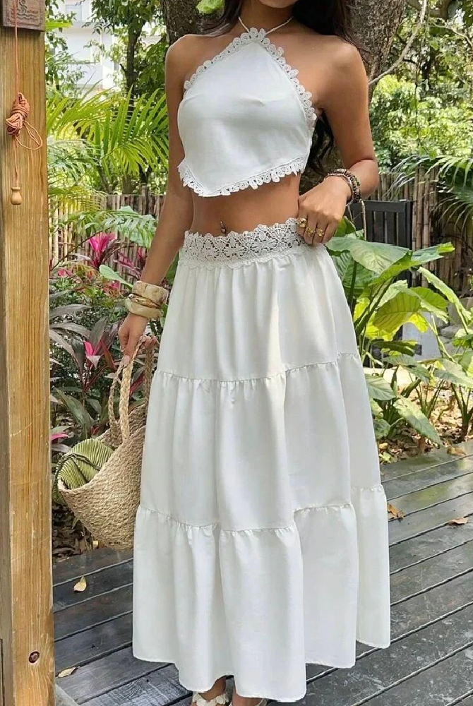 ZEYA - Lena Lace Halterneck Layered Skirt Set