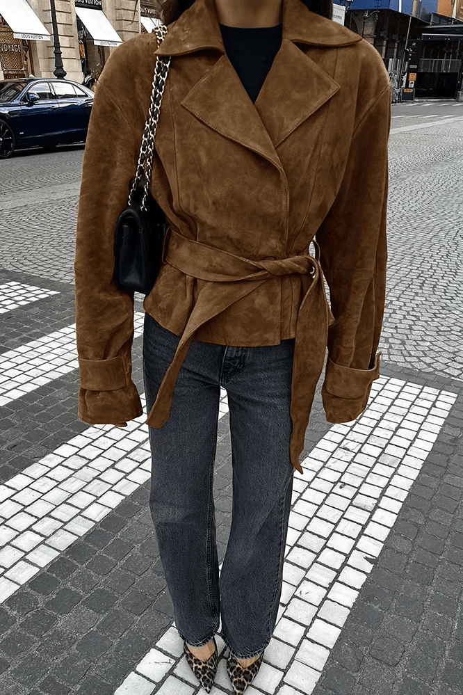 ZEYA - Lisa Faux Suede Belted Wrap Jacket