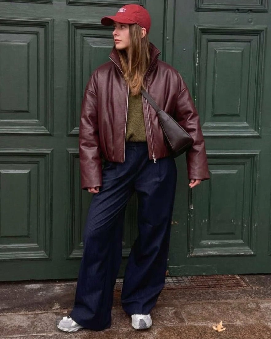 ZEYA - Mary Funnel Neck Faux Leather Biker Jacket