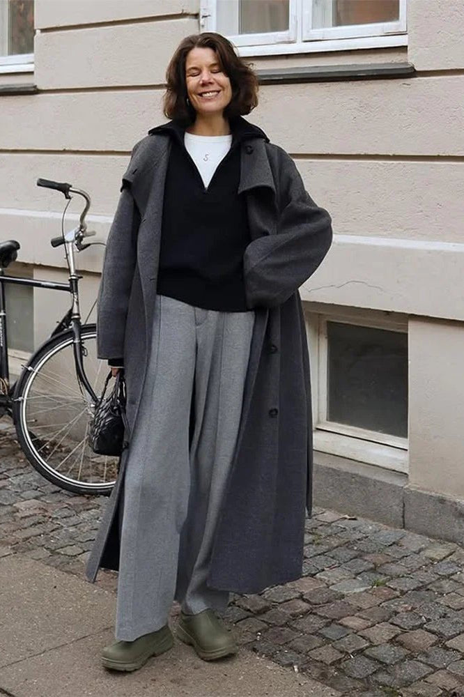 ZEYA - Meryl Stand Up Collar Belted Long Coat