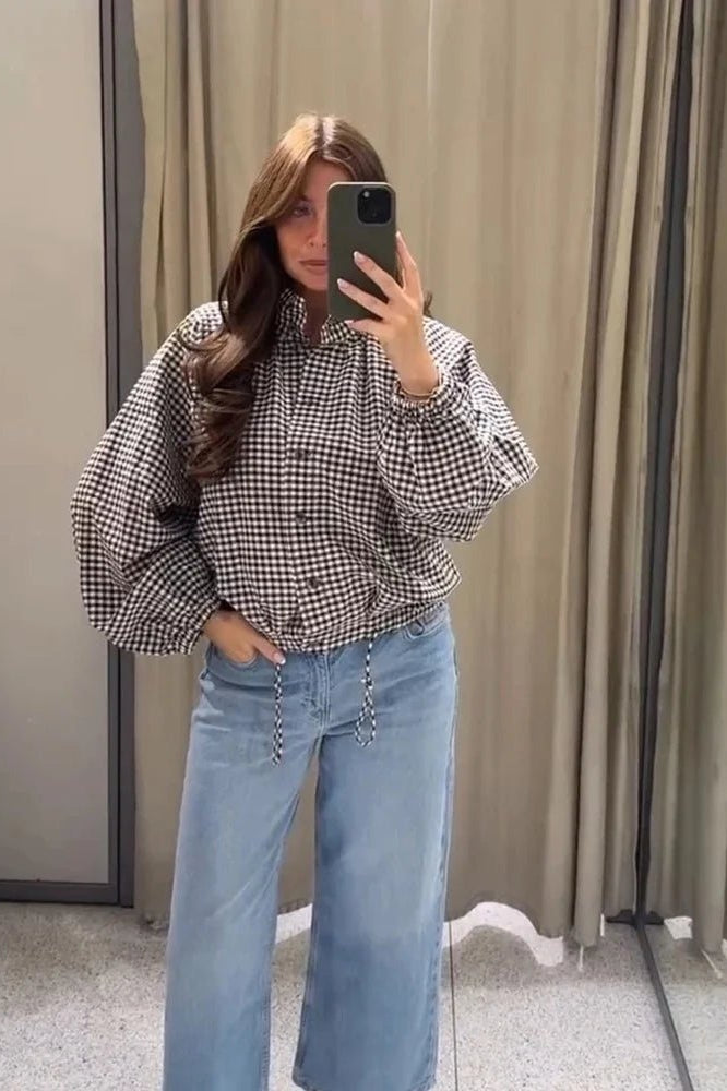 ZEYA - Mila Plaid Drawstring High Neck Jacket