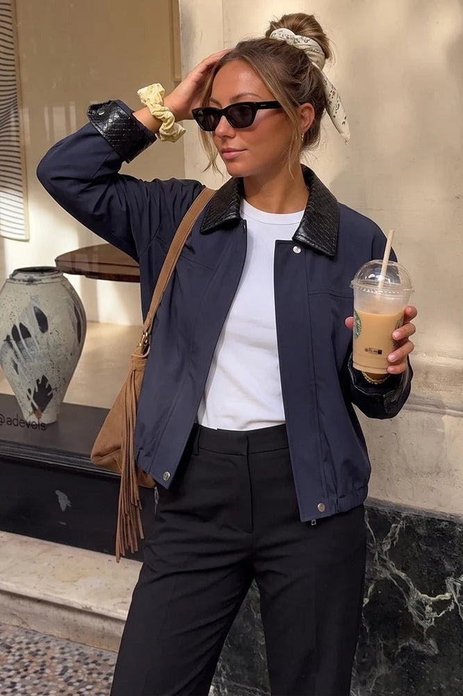 ZEYA - Naomi Contrast Collar Bomber Jacket