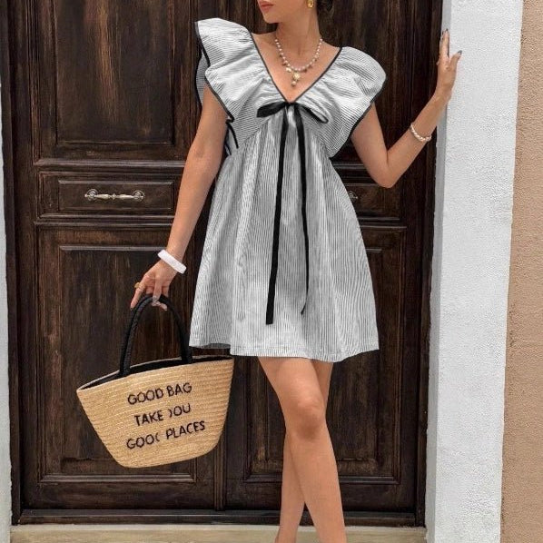 ZEYA - Saoirse Striped V - Neck Ruffle Mini Dress