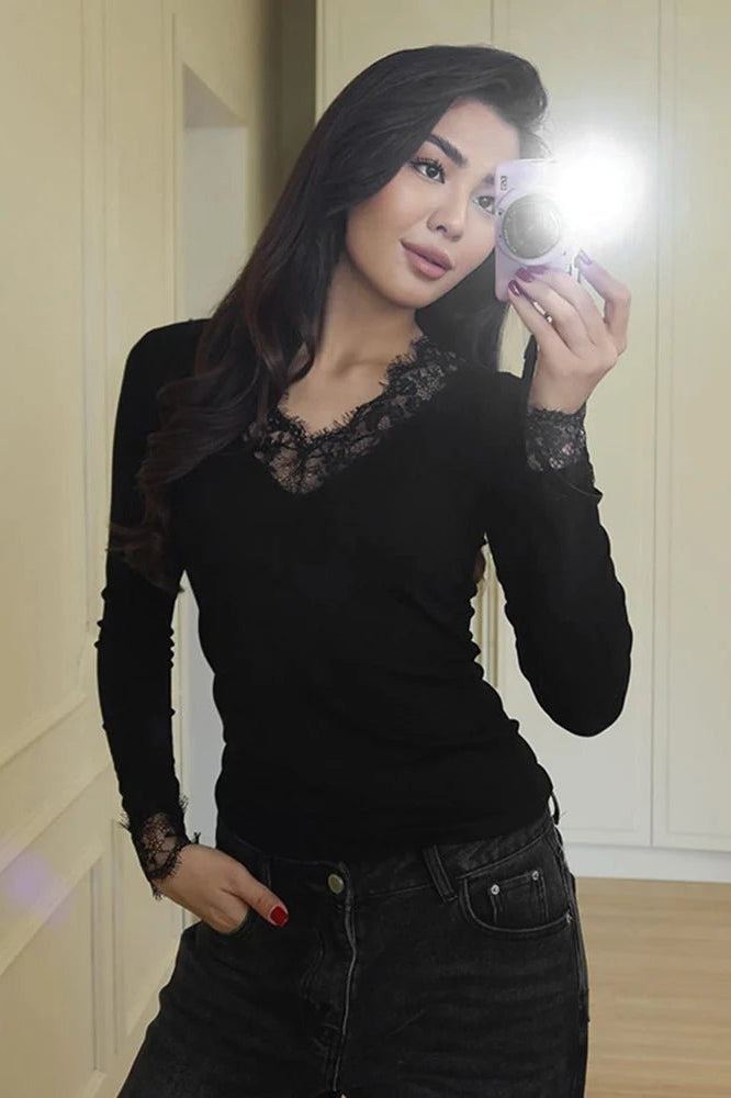 ZEYA - Sarah Lace V-Neck Casual Top