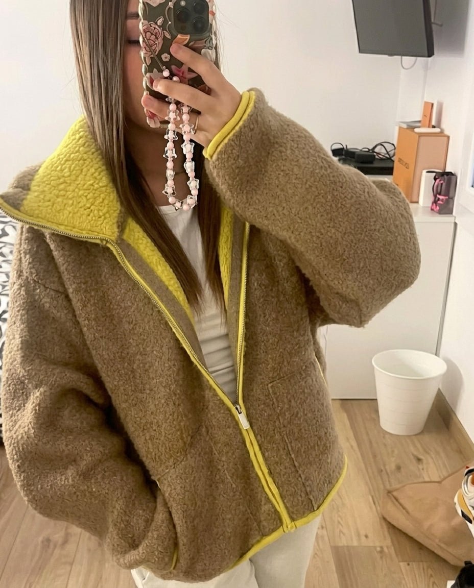 ZEYA - Scarlett Contrast Trim Knit Zip Up Cardigan
