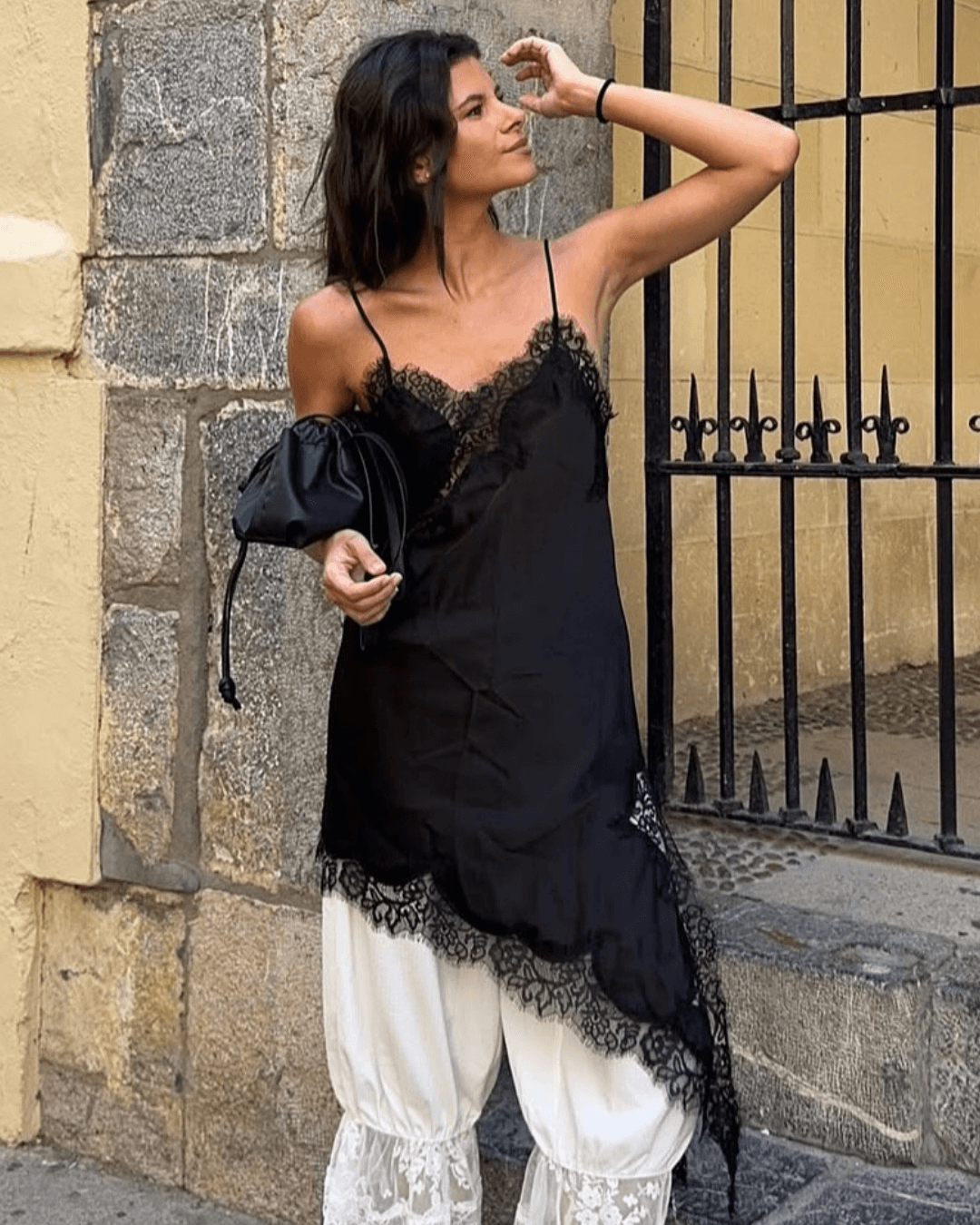 ZEYA - Sophia Asymmetric Satin Lace Midi Dress
