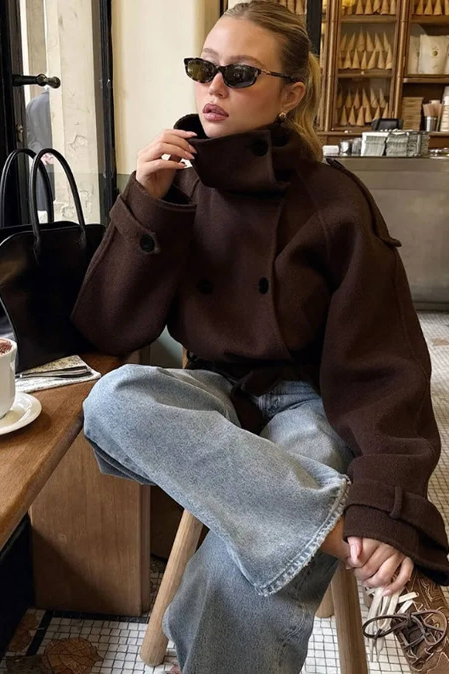 ZEYA - Sophia Stand Collar Short Trench Coat
