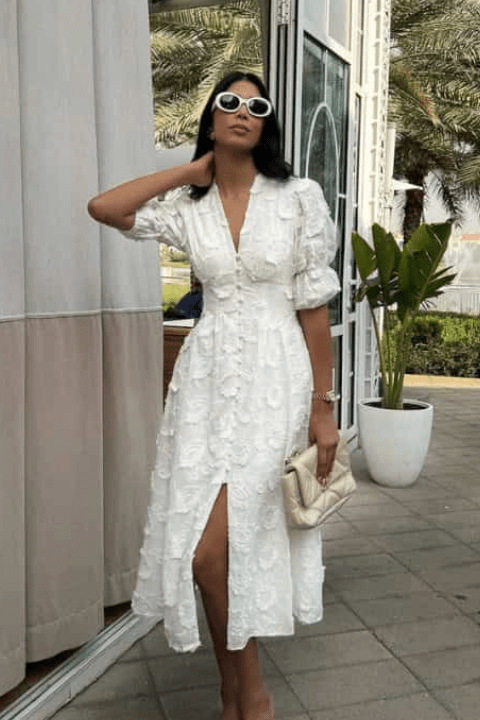 ZEYA - Teresa Embroidered Lace V-Neck Midi Dress