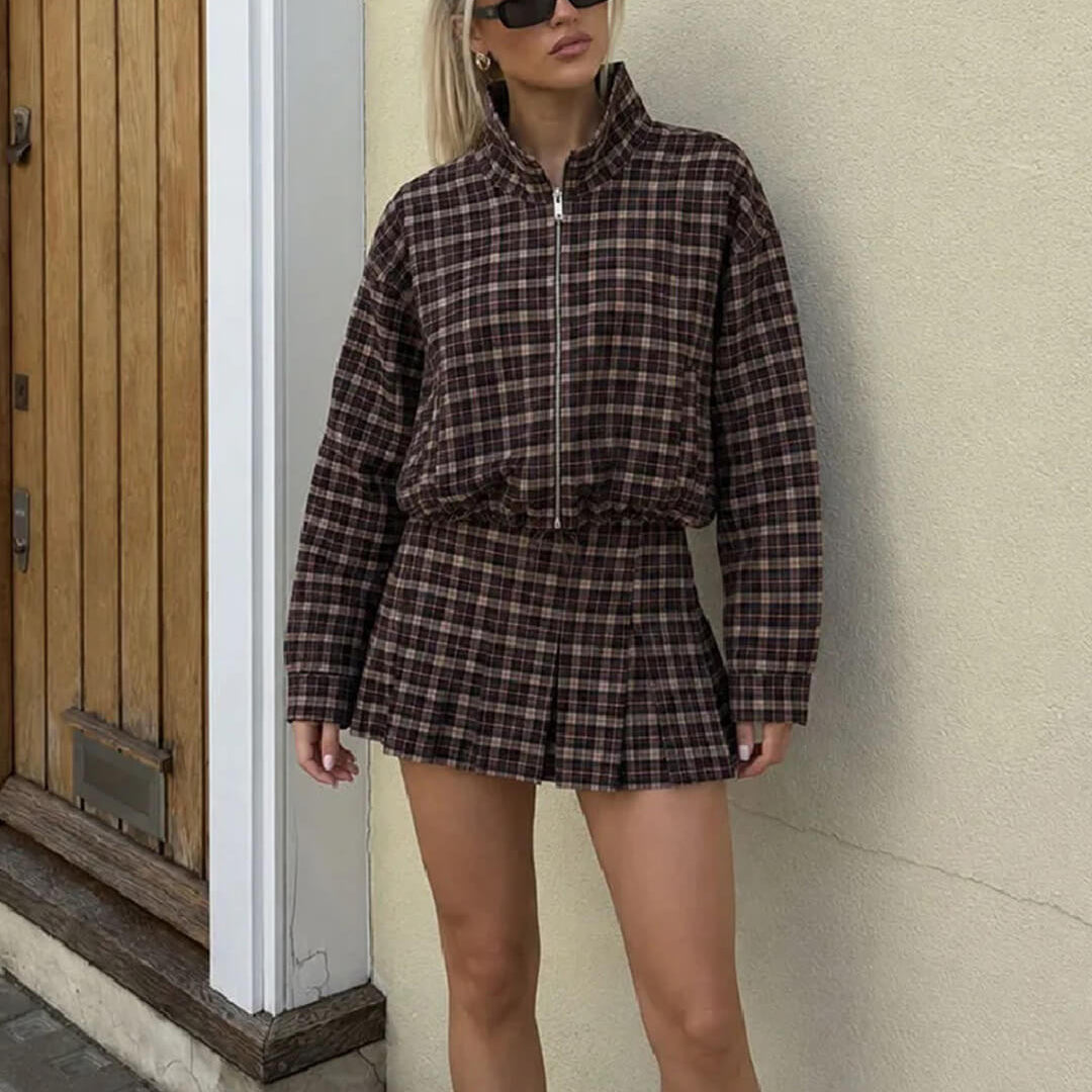 ZEYA - Tessa Checked Jacket & Mini Skirt Set