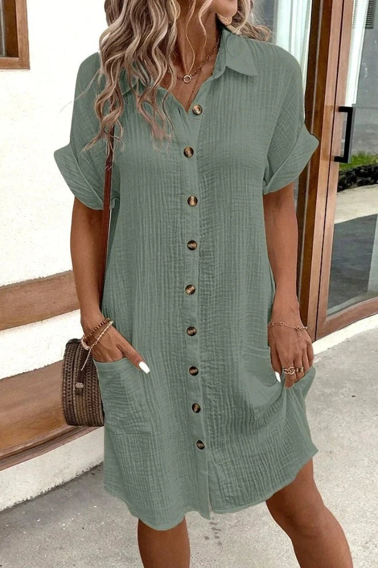 ZEYA - Themis Cotton Linen V-Neck Mini Dress