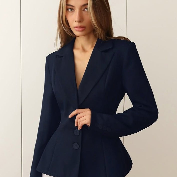 ZEYA - Yui Fitted V - Neck Padded Shoulder Blazer