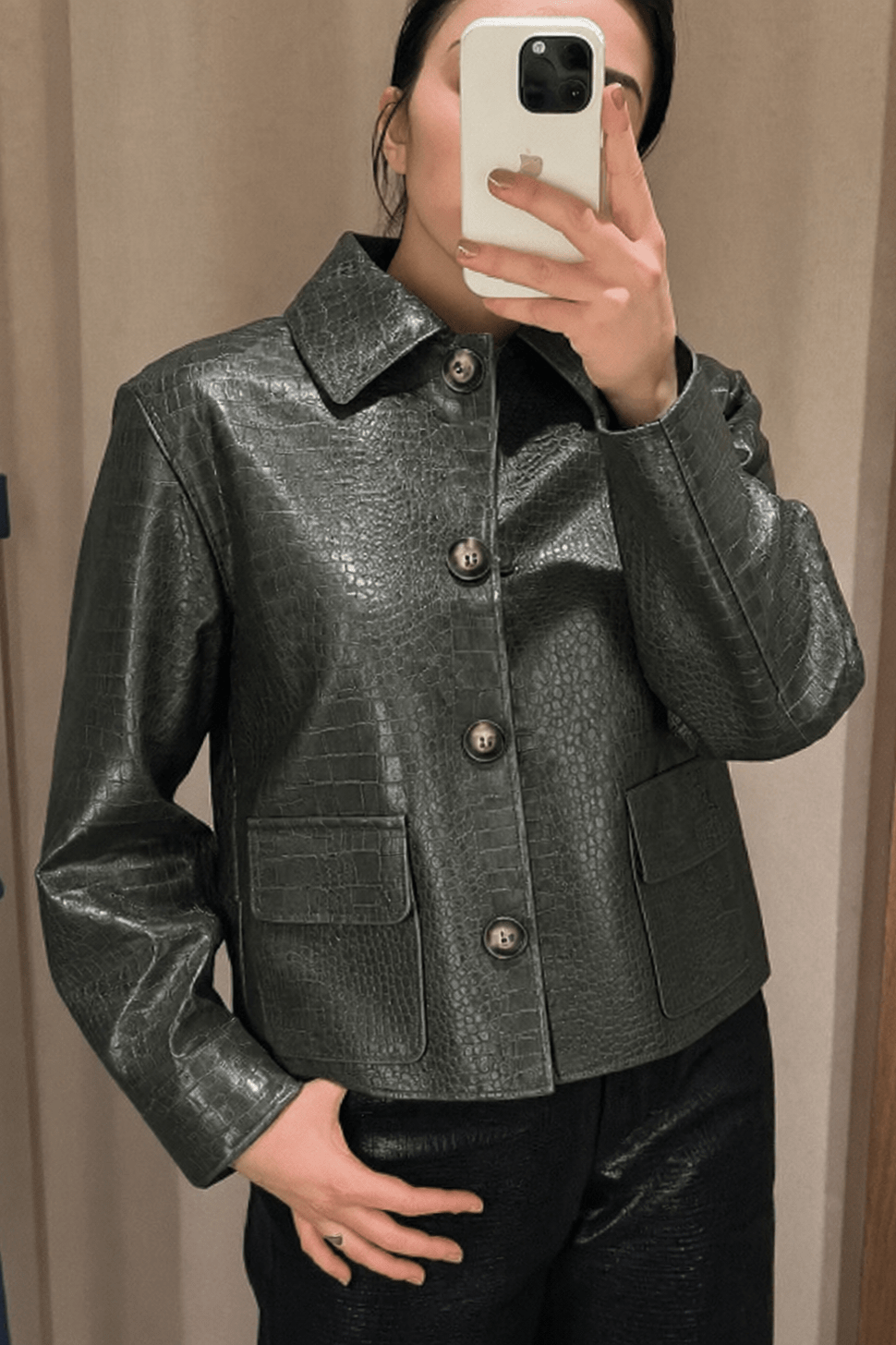 ZEYA - Zoe Crocodile Embossed Leather Jacket